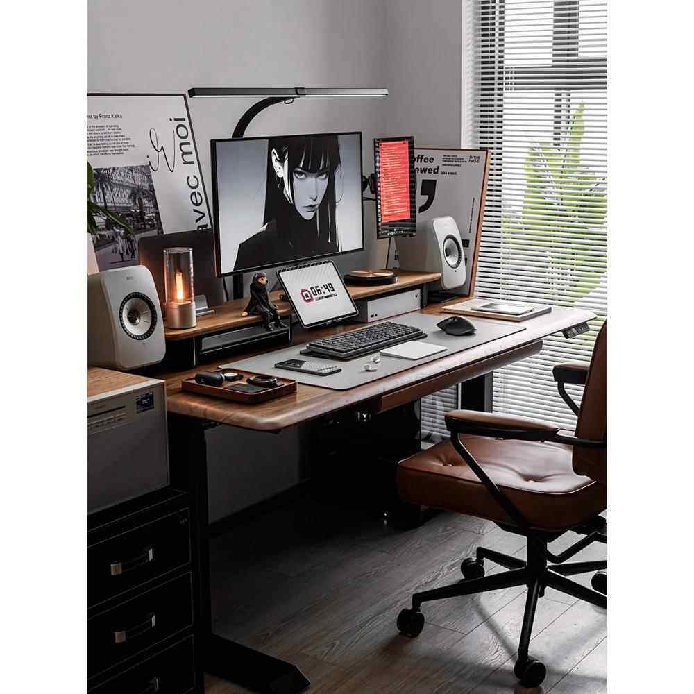 实木电动升降桌大板电脑台式桌家用大长书桌卧室双人电竞桌办公桌