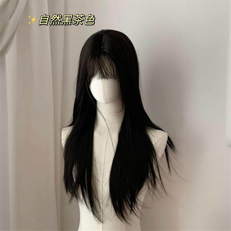 68CM少萝jk学妹自然齐刘海黑长直Lolita仿真假发女全头套