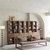 新中式 罗汉床实木罗汉北美黑胡桃原木茶室茶桌客厅禅意推拉定制AE