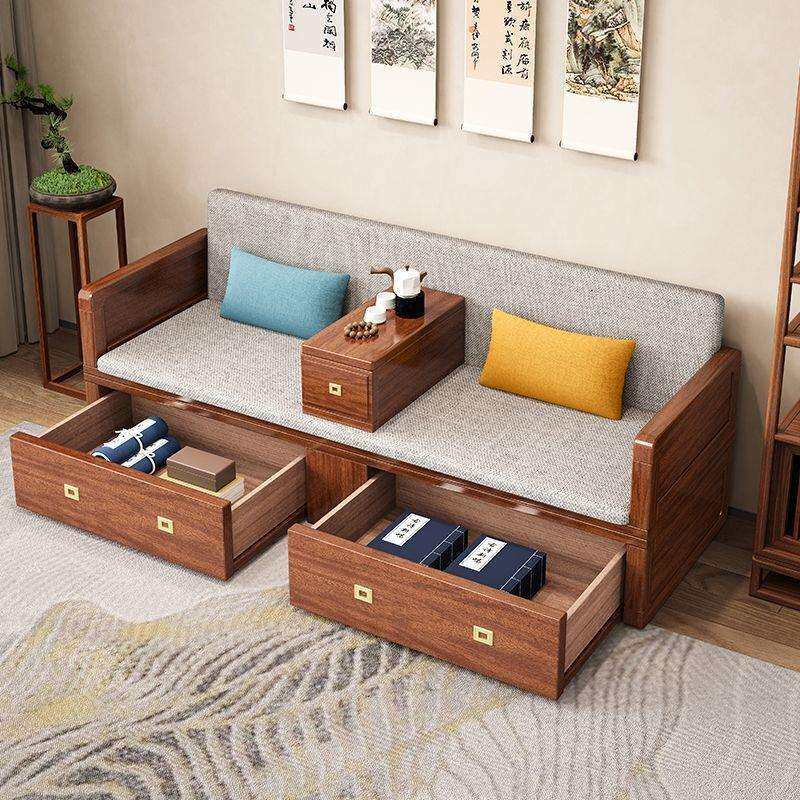新中式实木罗汉床推拉伸缩折叠客厅小大户型两用多功能储物沙发床