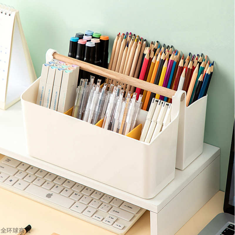 桌面笔筒收纳盒文具分格可手提笔筒马克笔画笔儿童铅笔杂物收纳筐