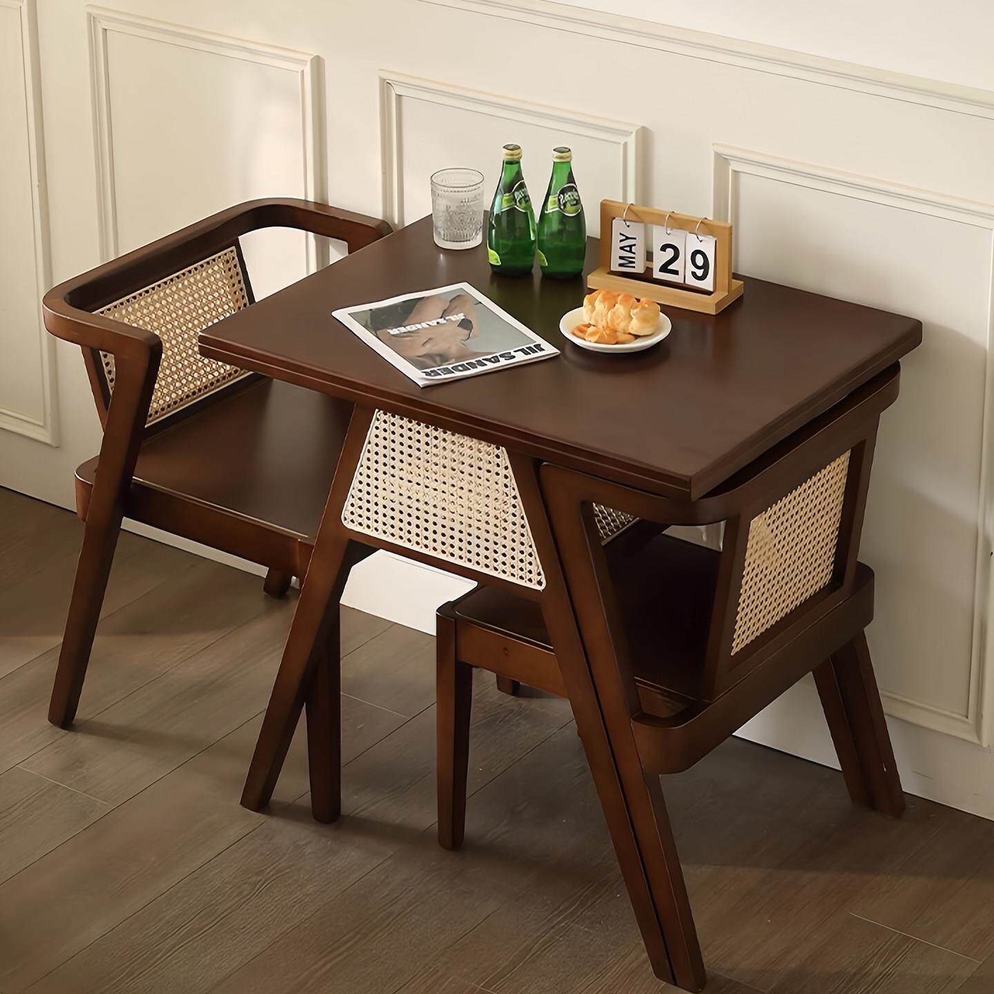 移动茶台客厅小餐桌实木茶几泡茶桌小户型家用藤编椅子组合三件套