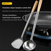 不锈钢锅铲炒菜铲子厨房长柄炒勺厨师专用厨具套装 家用木把手汤勺