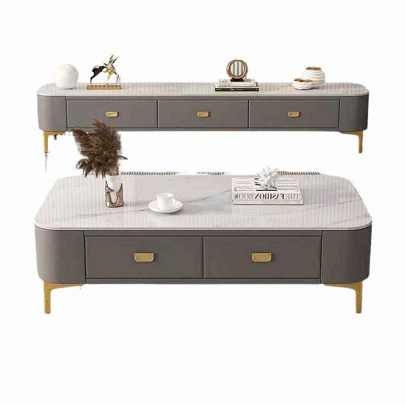 茶几电视柜组合家用客厅整装软包带抽屉小户型玻璃岩板面成套家具