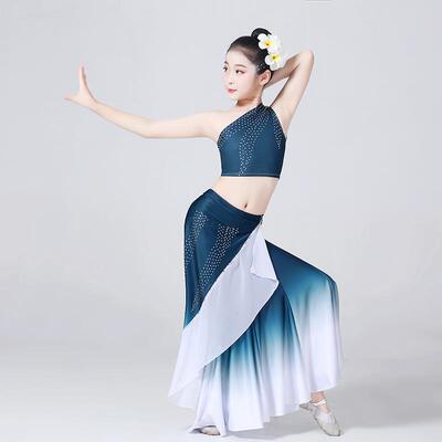 高档儿童族蹈出表演服装演练傣功裙鱼尾半身裙傣族服装舞女童艺考