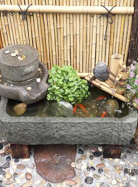 Y老石日式造景石磨鱼缸庭院流水摆件循环水花园装饰阳台鱼麦太保