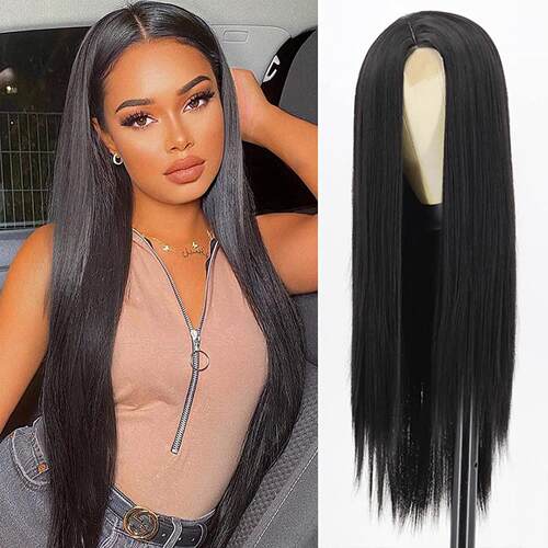 Wig for ladies, black, long, straight hair