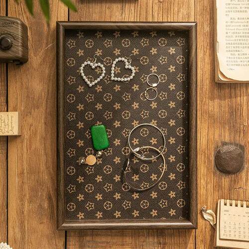 复古长方形桌面首饰摆件钥匙玄关收纳盒轻奢皮革中式茶盘托盘家用