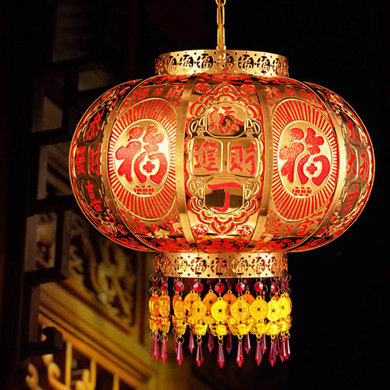 2025新门中式阳台乔迁吊灯Led新年春节旋转灯笼旋转挂饰插件