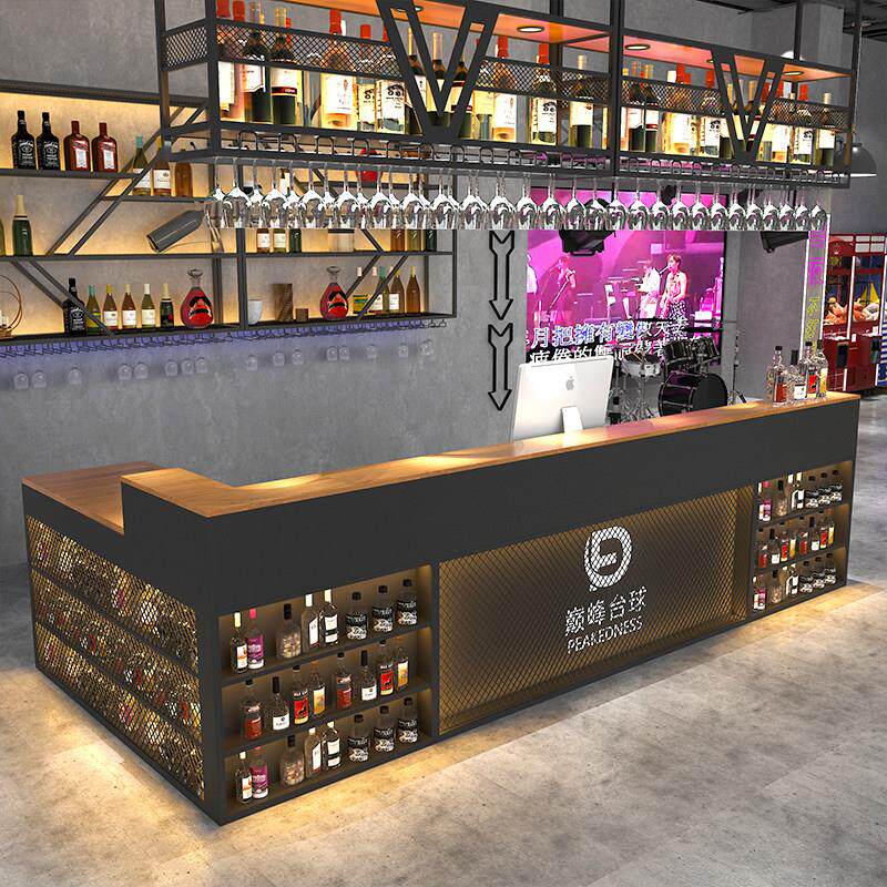 酒吧吧台烧烤店饭厅工业风铁艺收银柜台商用台球俱乐部酒馆转角柜
