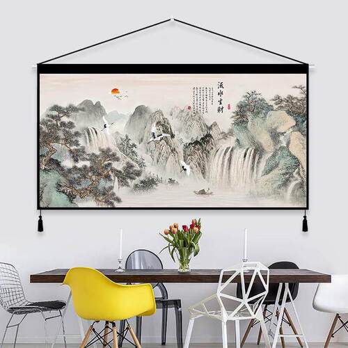 中式风景山水画客厅墙壁装饰画挂画挂毯背景布墙布背景墙超大挂布
