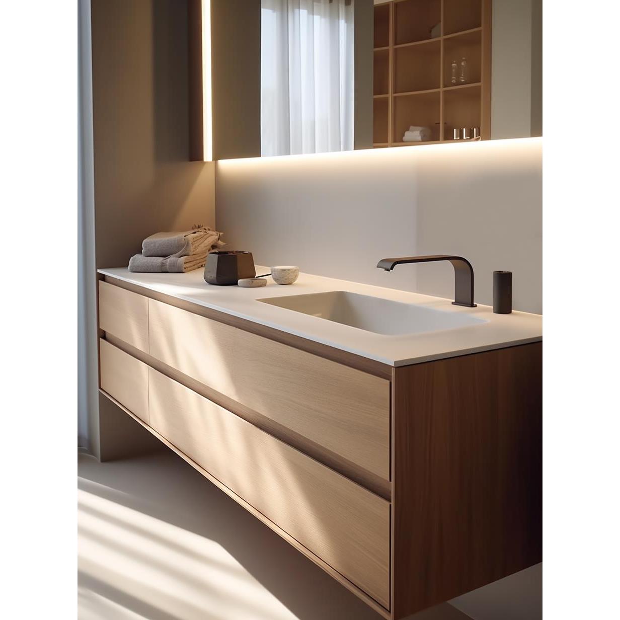 新款木色浴室柜组合现代简约卫生间洗脸洗手盆洗漱台卫浴柜定制