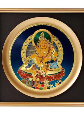唐卡摆台绿度母黄扎基拉姆金箔画像书房玄关桌面唐卡装饰摆件