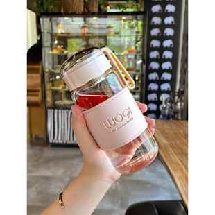 学生玻璃水杯办公室女孩网红可爱的高颜值便携式茶杯，有盖子的饮