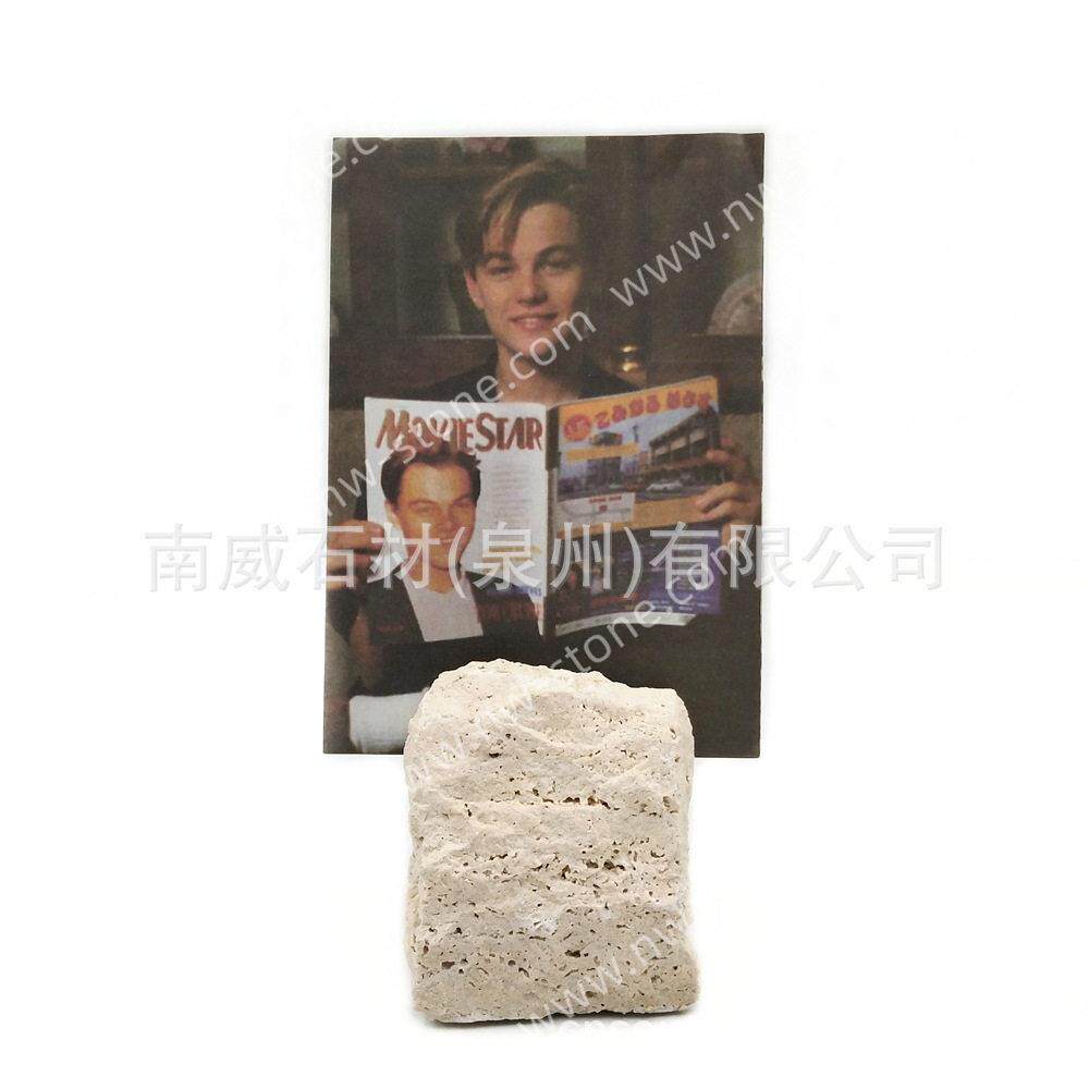 天然大理石名片夹自然面洞石照片夹便签夹创意桌面摆件卡片座