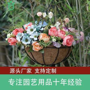 椰棕吊盆圆形吊篮壁挂花篮挂墙吊兰铁艺花盆阳台半壁挂盆跨境热销