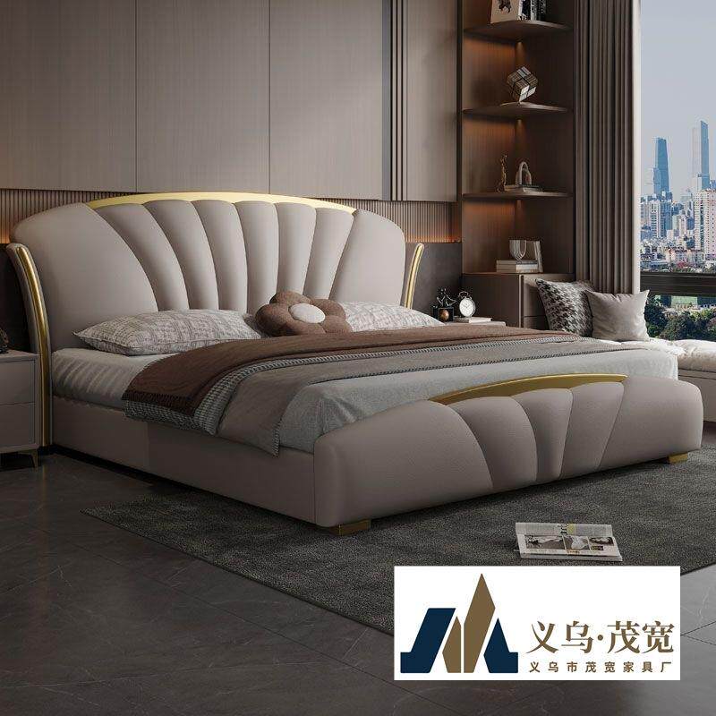 意式新款轻奢双人现代简约真皮床高端大气主卧大床带储物网红婚床