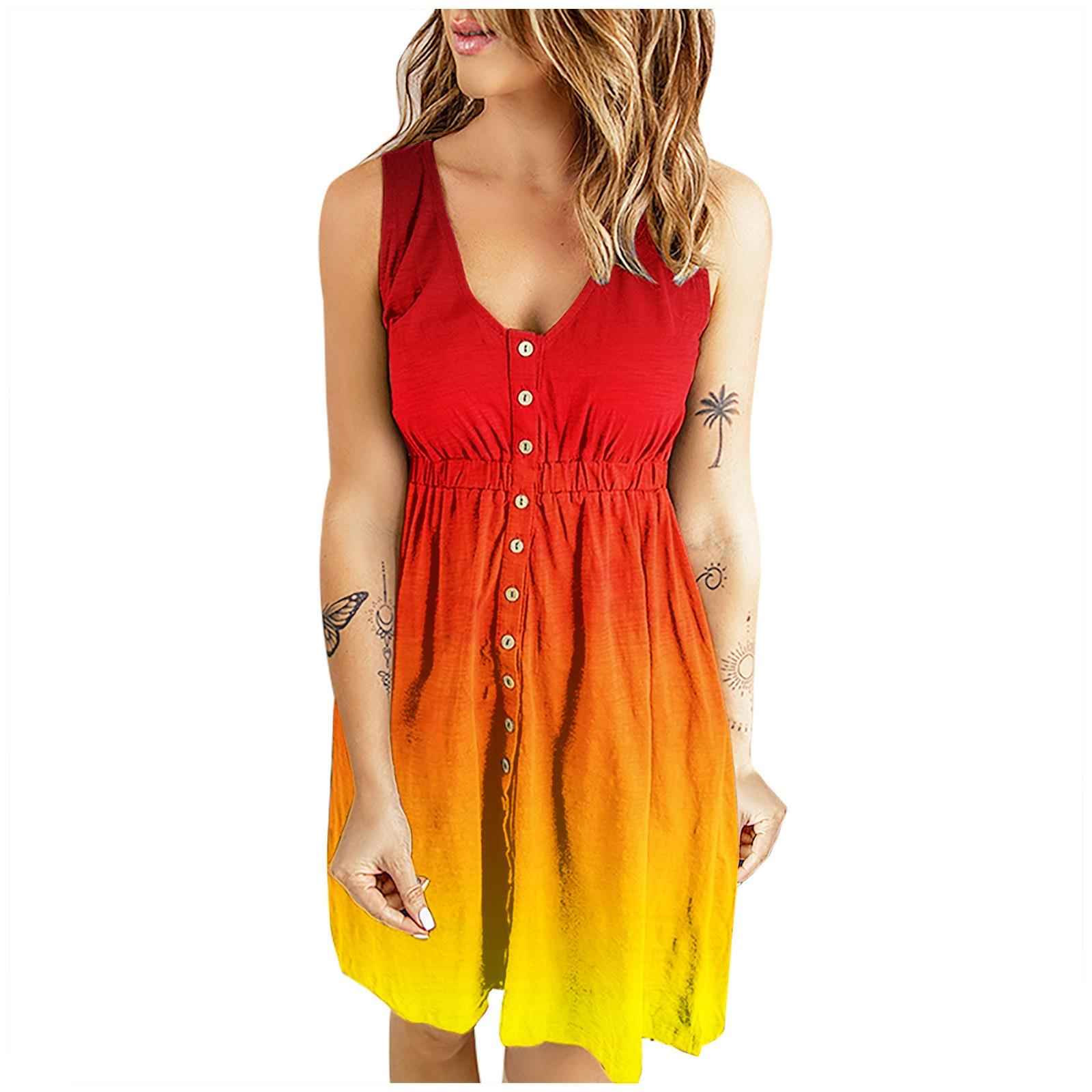 sleeveless summer dress sexy waist gradient Womens short