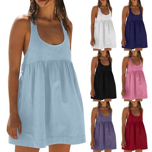 Sleeveless vest skirt, flowing layered beach pocket long