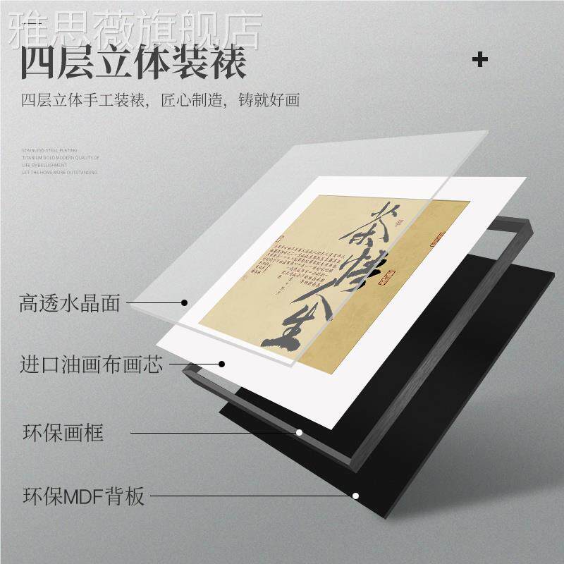 网红中式室装茶饰字书新房背景墙户画挂感文悟人画生寓意入玄关壁