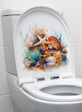 跨境CH33102珊瑚海星图案马桶贴浴室美化装饰墙贴马桶盖自粘贴纸