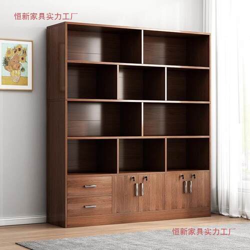 实木色书架置物架落地客厅办公室文件柜靠墙展示柜木柜子家用书柜