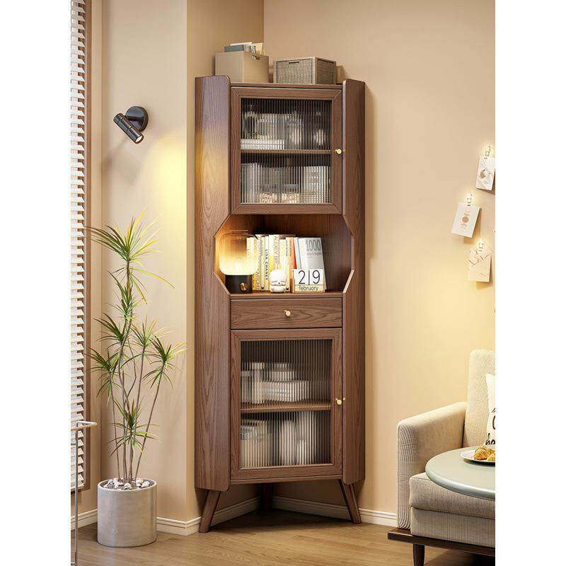 实木三角形转角柜墙角柜沙发边拐角靠墙小型置物架客厅餐边柜酒柜