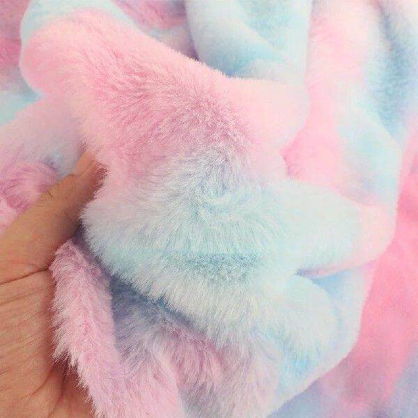 50X160Cm Tie Dye Gradient Rainbow Faux Rabbit Fur Plush
