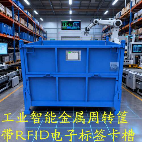 工业智能金属周转筐带RFID电子标签可堆叠重型物料转运专用汉克金