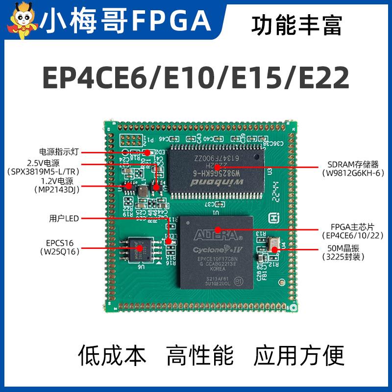 【E22有货】小梅哥AC608 FPGA 工业级 邮票孔核心板 EP4CE22/CE10