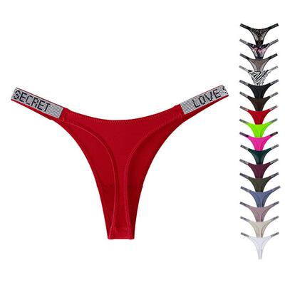 3Pcs Low Waist Sexy Panties Women Thongs Rhinestones Letter