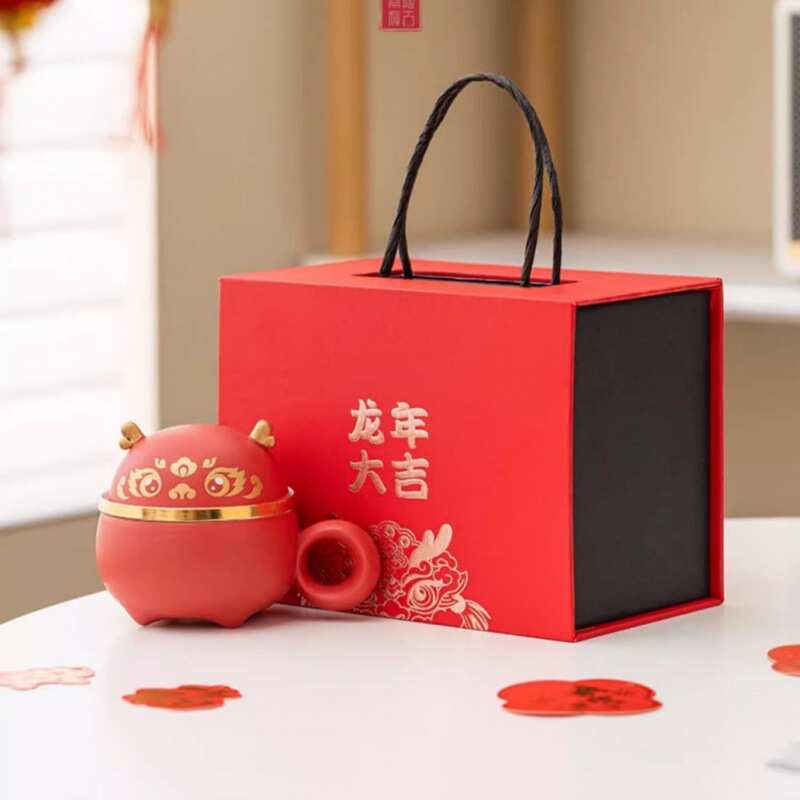 女神节日礼品龙年陶瓷马克杯带盖茶水分离杯国潮茶具泡茶水杯杯子