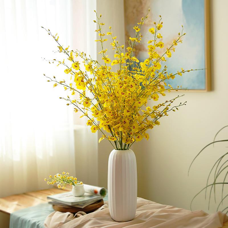 高品质灵动跳舞兰长枝仿真花连翘花黄色假花绢花艺套装摆件[云归]