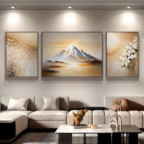金山聚财客厅有靠山装饰画大芬油画村沙发背景墙壁画2024新款挂画