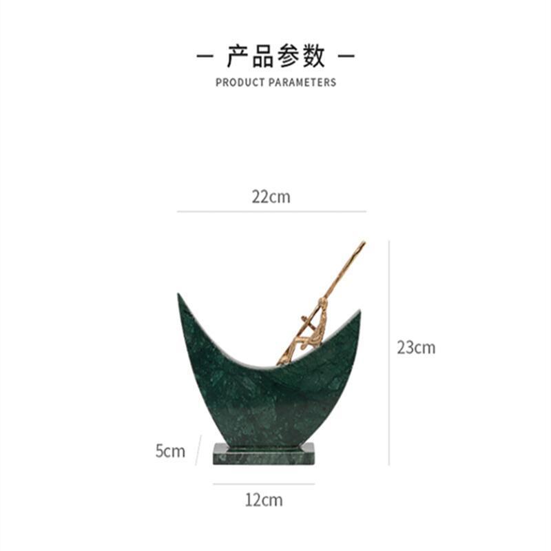 现代轻奢划船人物雕塑装饰新中式样板房间客厅茶几餐桌大理石摆件