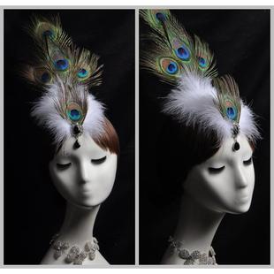 孔雀羽毛头饰女舞台表演演出夸张超仙儿童小鸟立翘起来头饰发夹