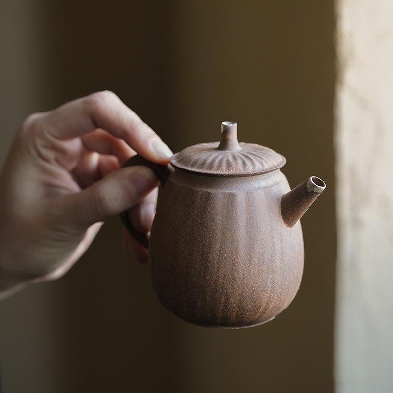 台湾老岩泥手工孤品茶壶功夫茶具泡茶器银壶粗陶手拉胚原矿陶壶