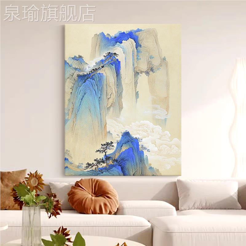 网红画芬村中式景山水关风手理绘油国风大肌画客山河图玄装饰画厅