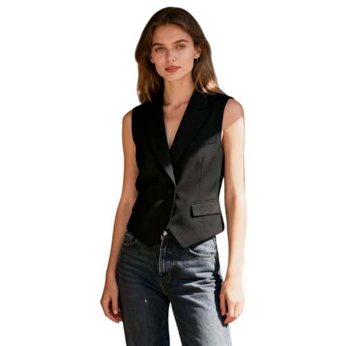 Womens Scoop Neck Blazer Vest Summer Linen Sleeveless Fitted