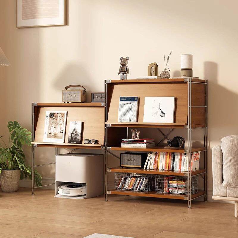 中古风餐边柜杂志柜胡桃木置物架落地多层沙发客厅扫地机器人架子