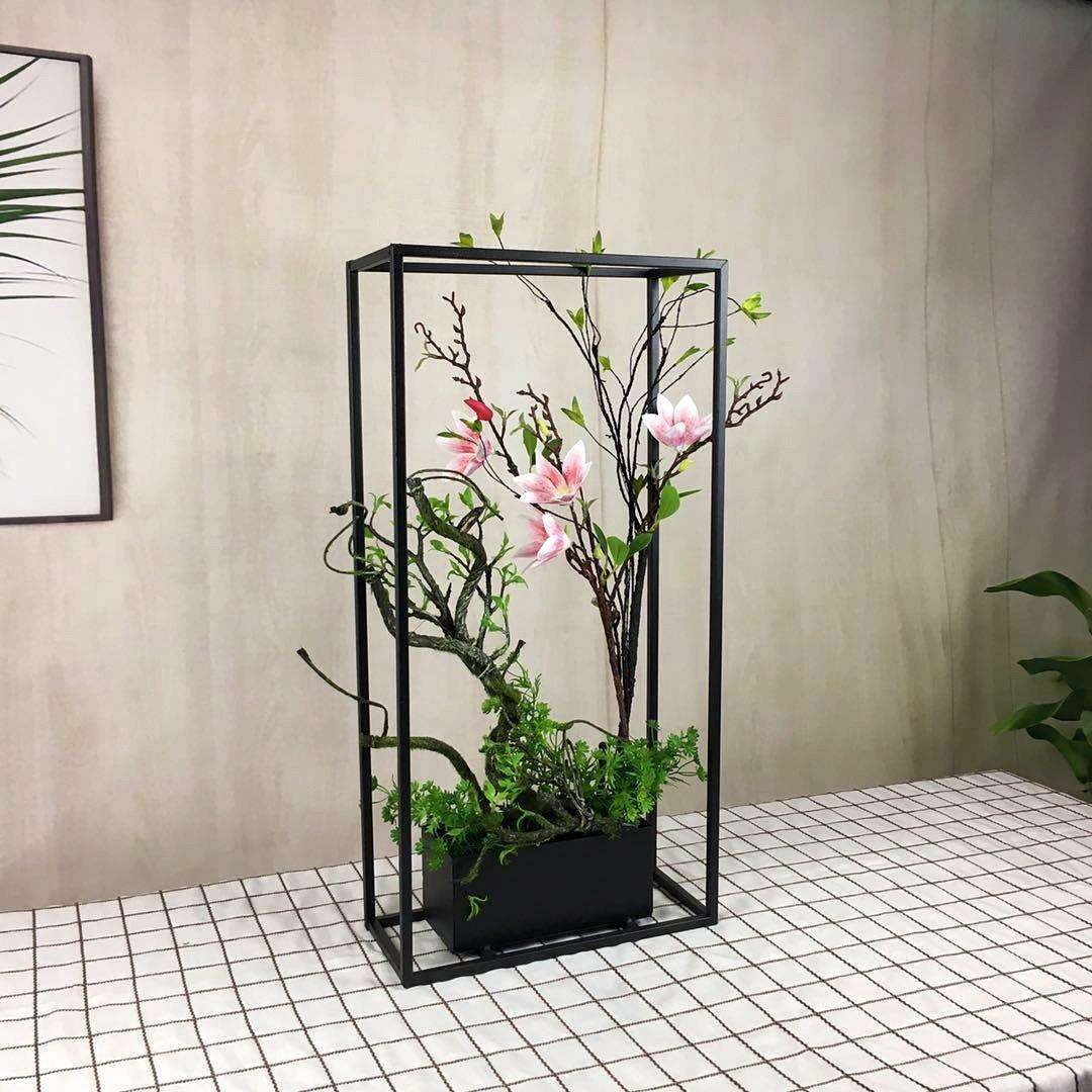 中式插花铁艺流水盆景园艺景观设计创意摆件仿真花绢花塑料花用品