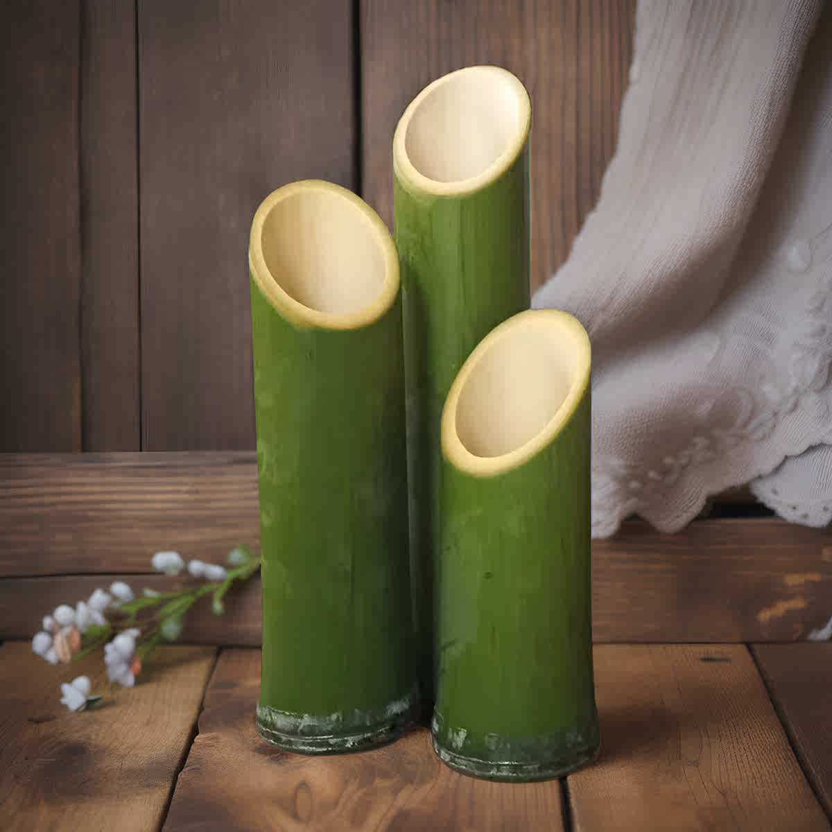 斜口竹筒花瓶绿色竹子插花筒国风装饰造景摆件环创婚庆活动道具