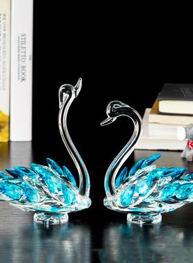 高档边欧式高档水晶天鹅装饰酒摆件客厅电视柜两简柜玄关约家居装