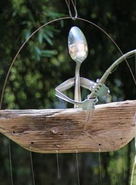 钓鱼人风铃木船垂钓勺子头铃铛一人二人三人吊挂跨境电商货源欧美