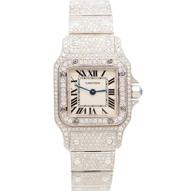[9.8新]卡地亚山度士后镶钻石英女表24*35mm