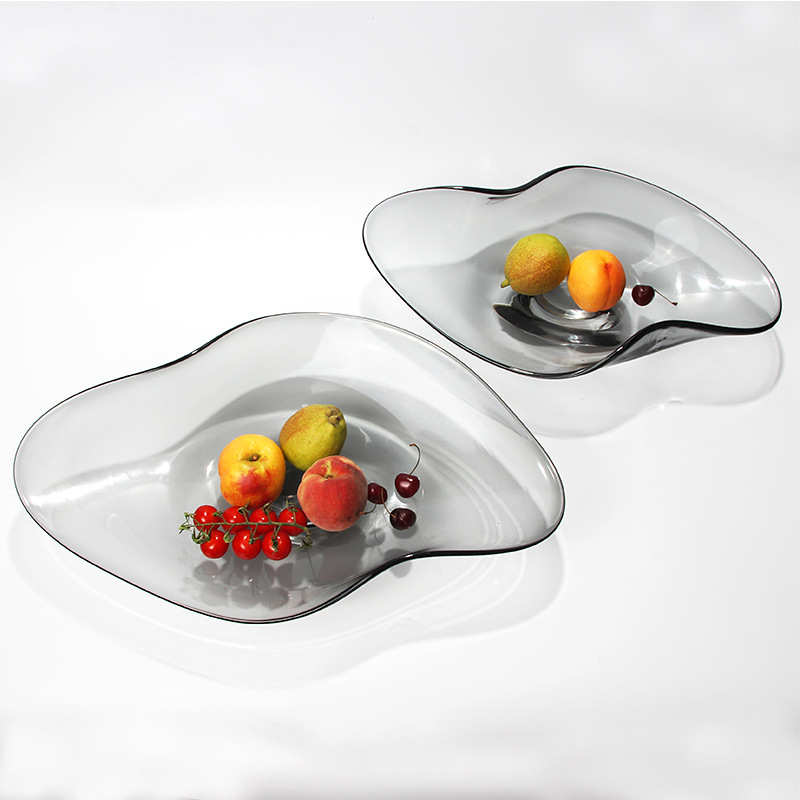 意式流水玻璃创意果盘轻奢高档摆件设计师家用客厅茶几零食水果盘