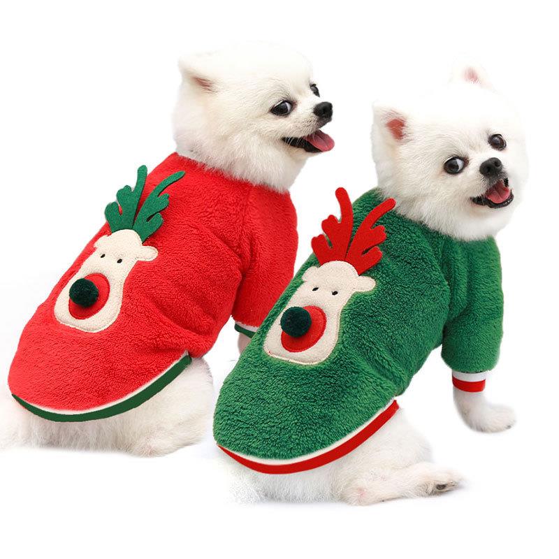 法斗牛犬宠物狗猫猫咪鹿脸圣诞款泰迪比熊秋冬衣服服装用品厂家