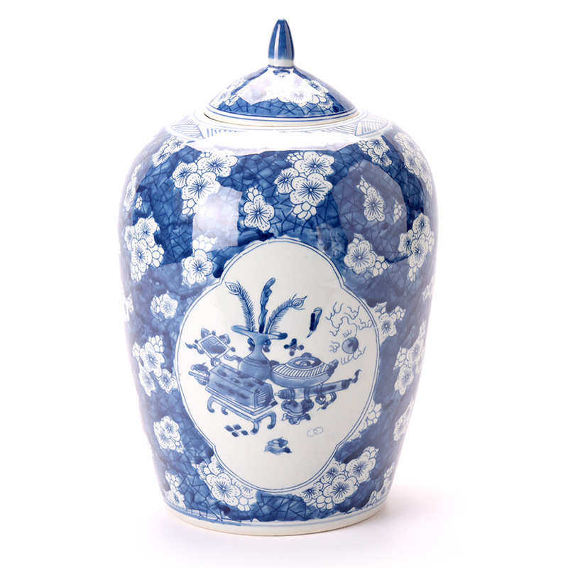 仿古青花冰梅陶瓷花瓶中式陶瓷罐客厅玄关装饰花器摆件插花陶瓷罐