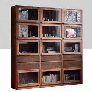 美黑桃木胡全实木储北物SG 现代简约边柜组合收 20258美客厅书柜式