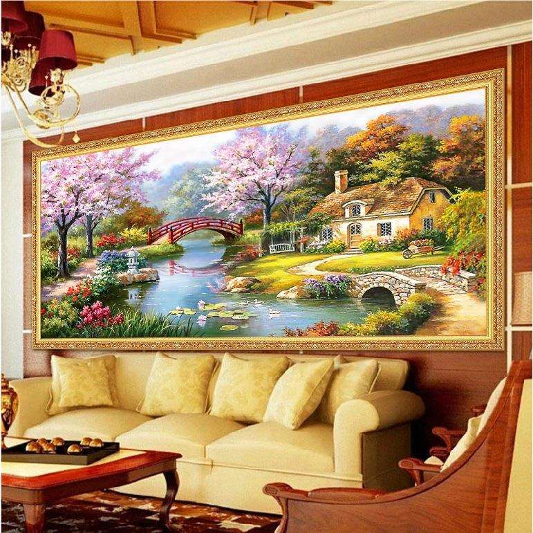 蒙娜丽莎十字绣2024新款线绣简约现代客厅田园风景欧式花园小屋